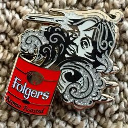 Big Lebowski Spirit Of Donny Folgers Coffee Can Pin. "Abide" hidden in hair