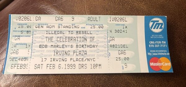 BOB MARLEY BIRTHDAY RARE UNUSED CONCERT TICKET NEW YORK, NY 02/06/1999