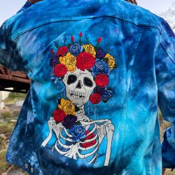 Hand Dyed Rainwater Skeleton & Roses Levi's Trucker