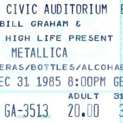 METALLICA 1985 RIDE THE LIGHTNING TOUR UNUSED CONCERT TICKET-NEW YEAR'S EVE