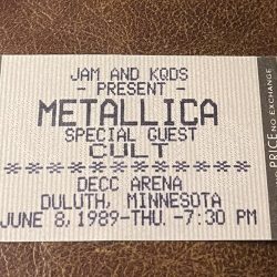 METALLICA/CULT RARE UNUSED CONCERT TICKET DULUTH, MN 06/08/1989