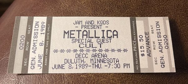 METALLICA/CULT RARE UNUSED CONCERT TICKET DULUTH, MN 06/08/1989