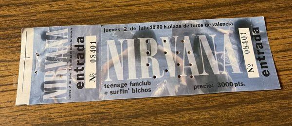 NIRVANA RARE UNUSED CONCERT TICKET NEVERMIND TOUR VALENCIA, SPAIN 07/02/1992