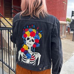 Rainwater Skeleton & Roses Levi's Rinsed Denim Jacket