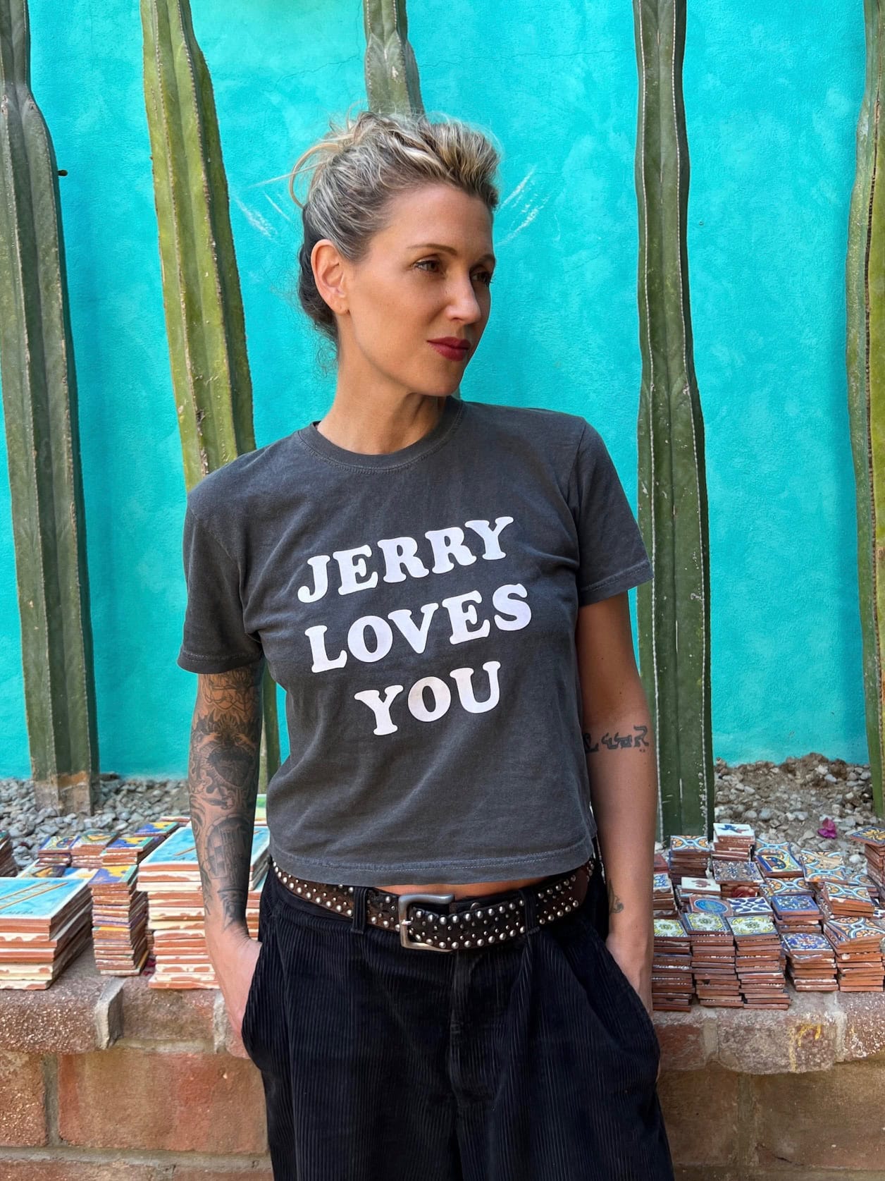 'Rainwater JLY Hand Printed Cropped Tee