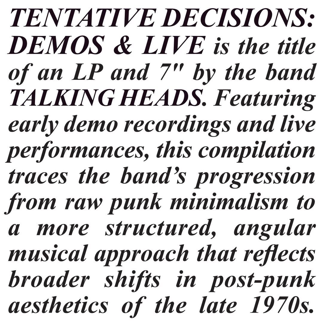 Talking Heads Tentative Decisions Demos Live