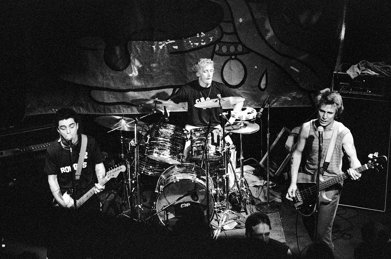Billie Joe Armstrong, Tre Cool and Mike Dirnt of Green Day perform on stage at Paradise Lounge on Feb. 16, 1994 in San Francisco.
