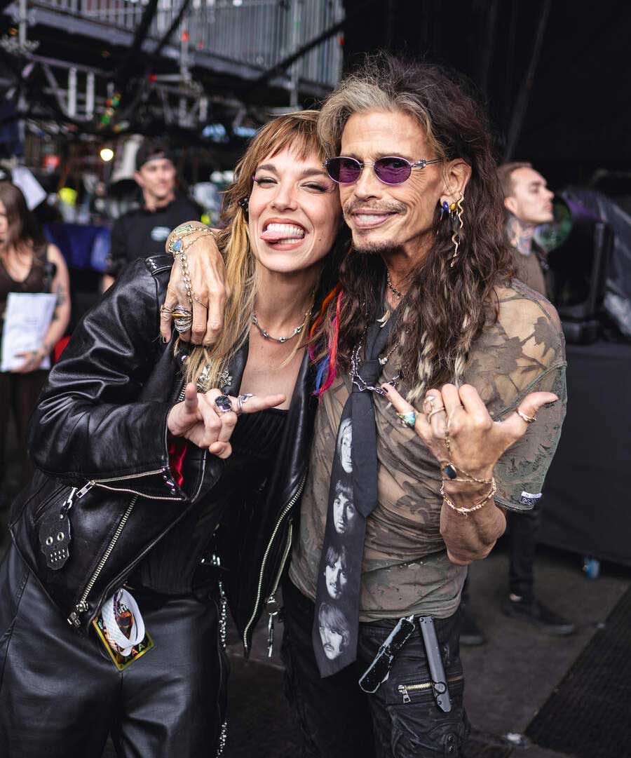 Lzzy Hale and Steve Tyler backstage