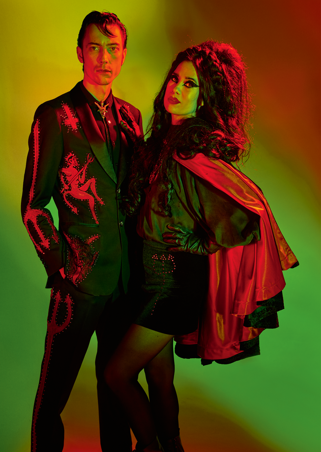 Twin Temple bathed in technicolour light