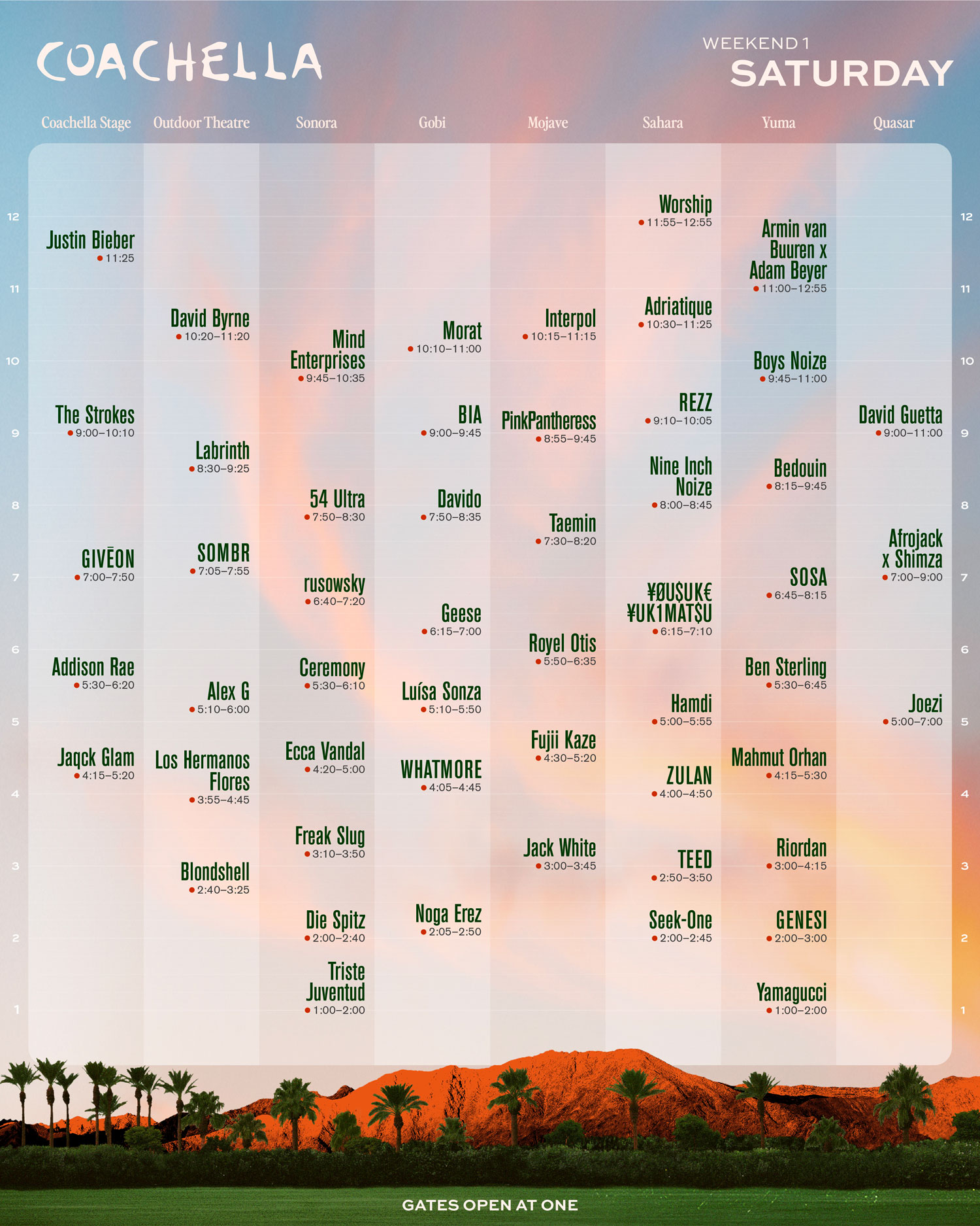 Coachella 2026 - lineups and stage times - Weekend One