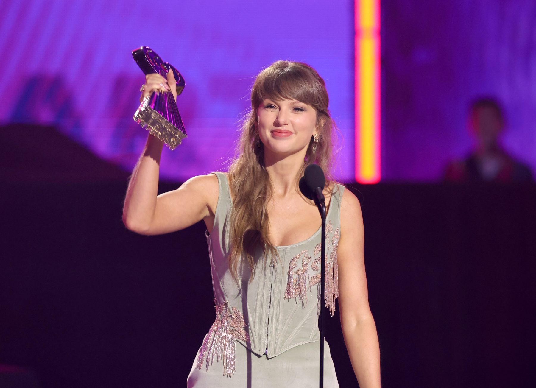 LOS ANGELES, CALIFORNIA - MARCH 26: (FOR EDITORIAL USE ONLY) Taylor Swift accepts the Pop Album of the Year award onstage at the 2026 iHeartRadio Music Awards at Dolby Theatre on March 26, 2026 in Los Angeles, California. (Photo by Kevin Winter/Getty Images for iHeartRadio)