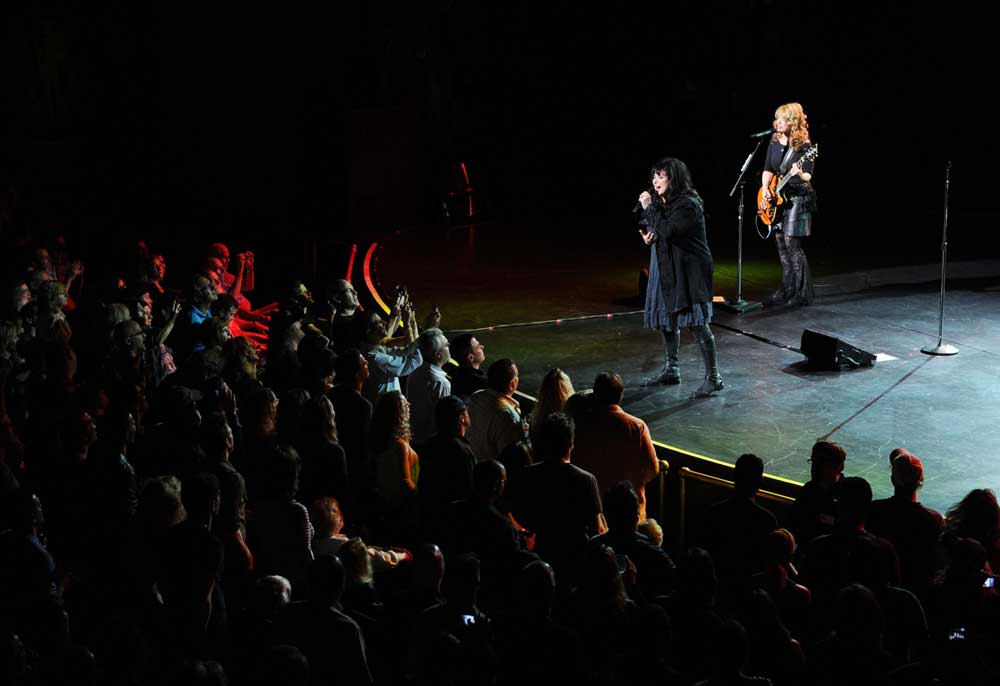 Ann Wilson and Nancy Wilson of the band Heart perform at Beacon Theatre on October 3, 2012 in New York City.