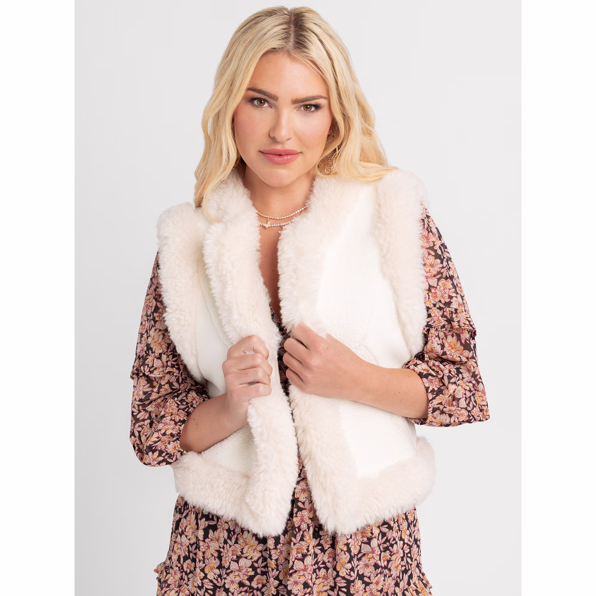Jessica Simpson Patchwork Faux Fur Vest available now on Walmart