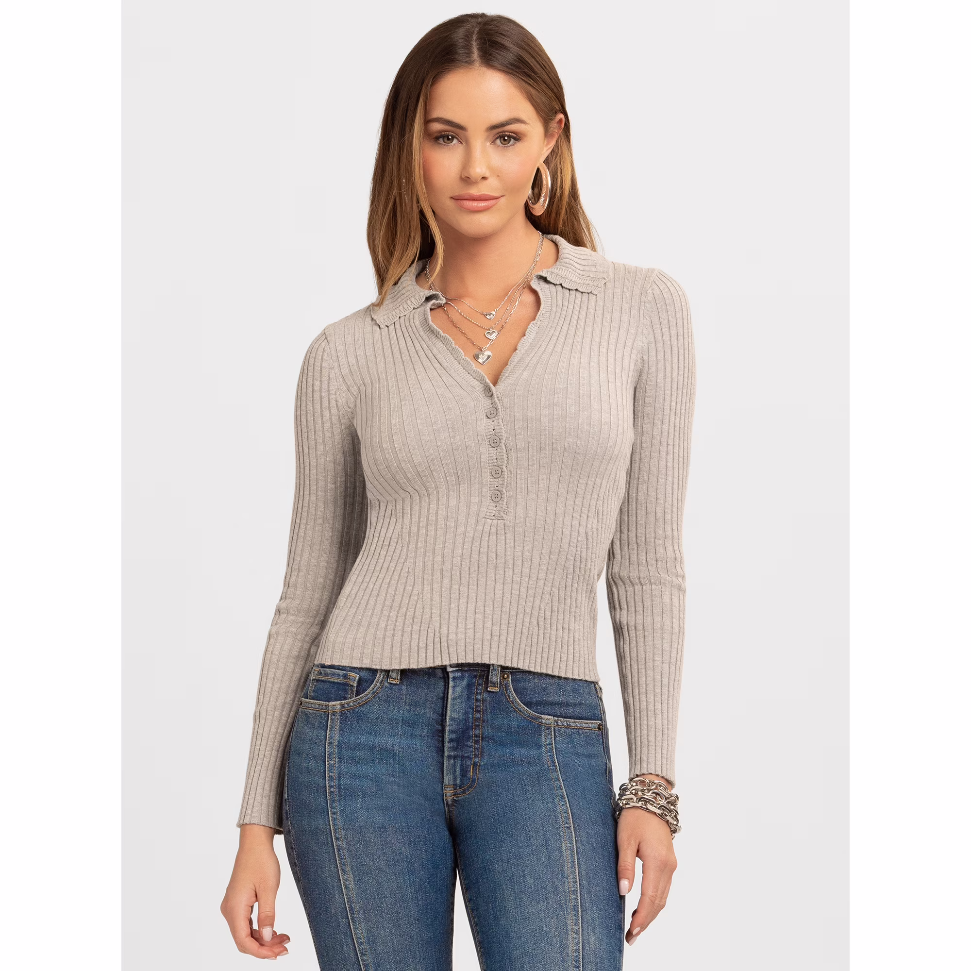 Jessica Simpson Luanne Polo Sweater with Long Sleeves available on Walmart
