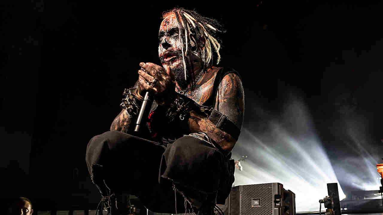 Mudvayne&amp;rsquo;s Chad Gray performing onstage in 2023