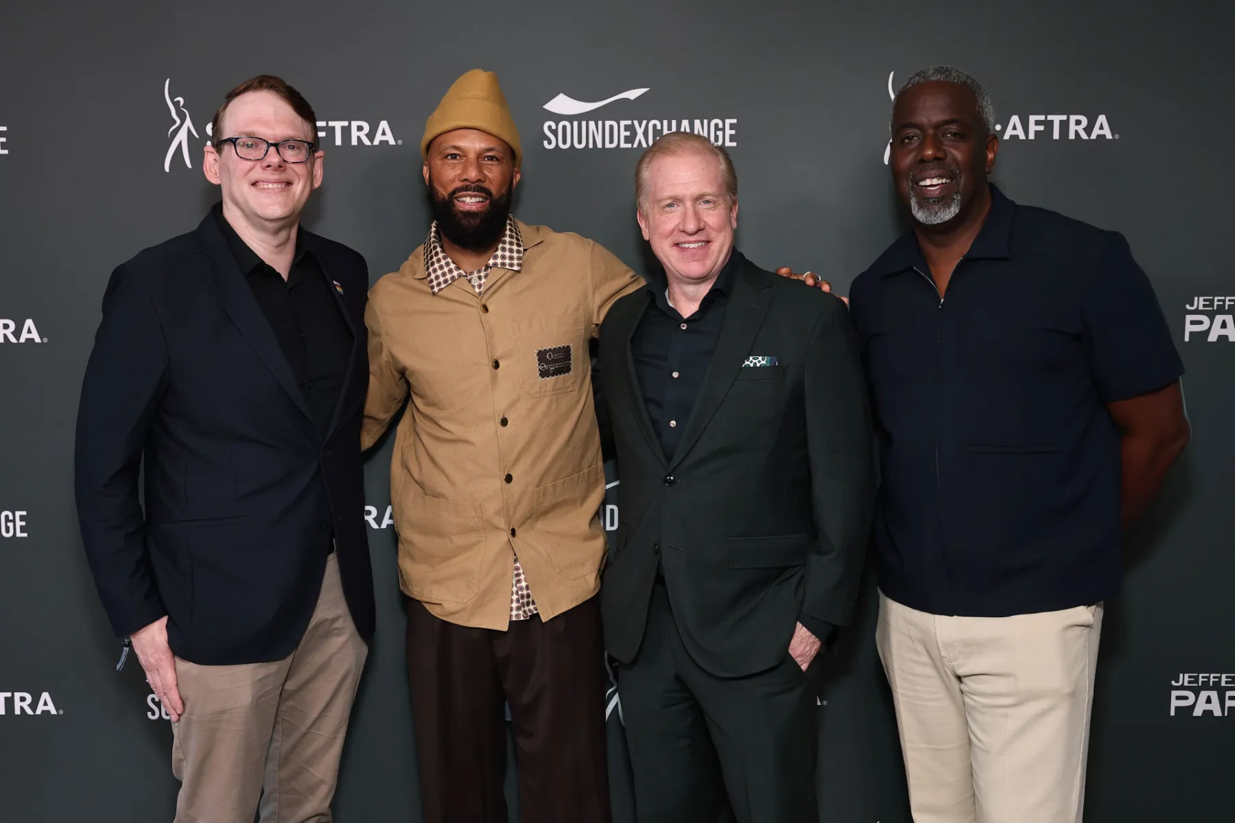 (L-r) SAG-AFTRA's Duncan Crabtree-Ireland, Common and SoundExchange's Michael Huppe and Sean Glover
