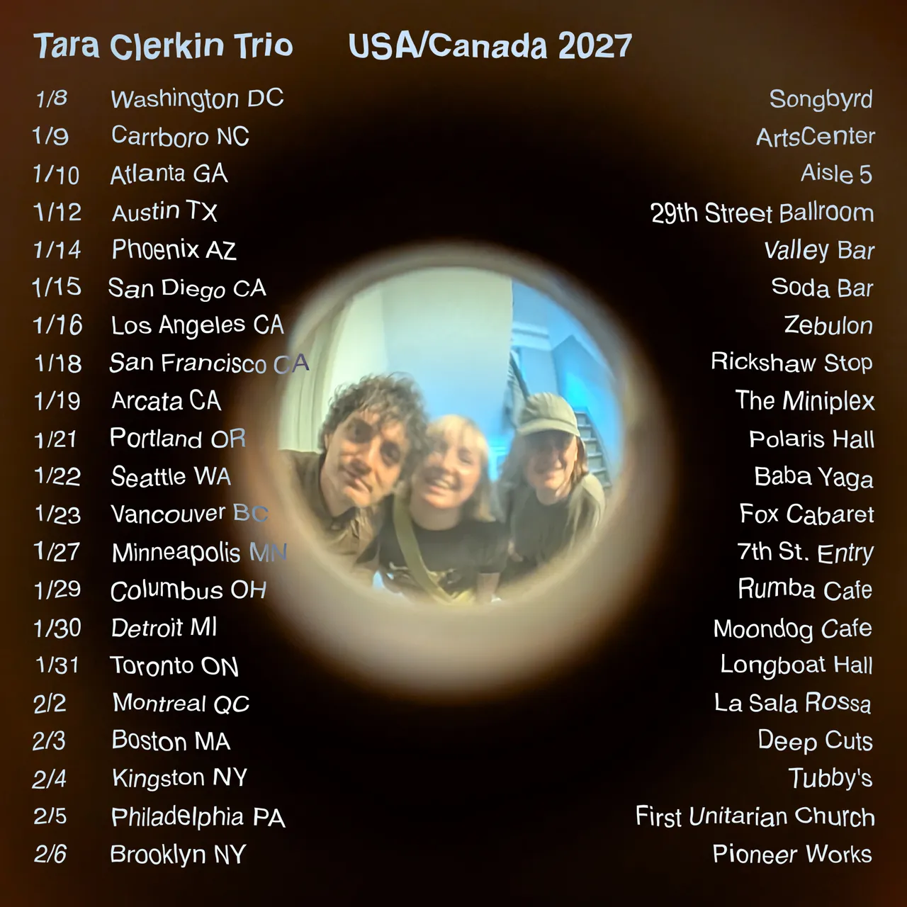 Tara Clerkin Trio USA Canada 2027