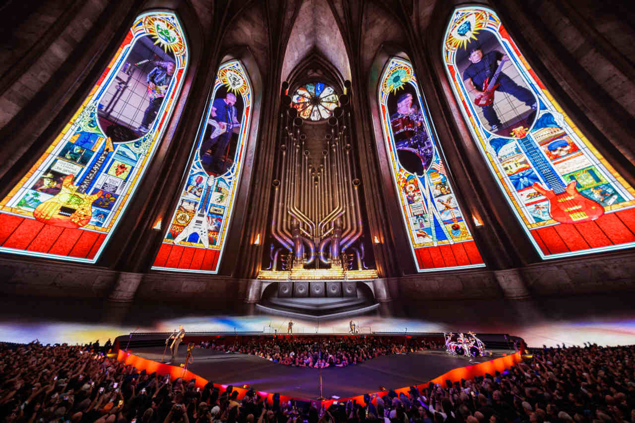 Metallica performing onstage at the Las Vegas Sphere