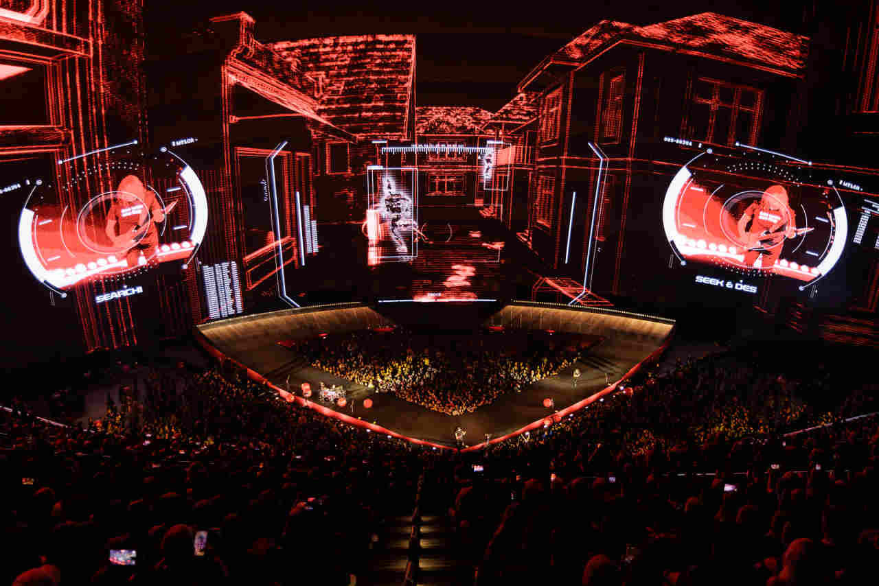 Metallica performing onstage at the Las Vegas Sphere